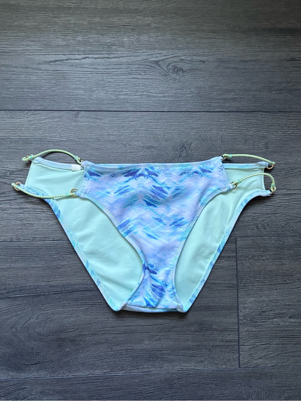 Victoria's Secret The Knockout Bikini Bottom Blue Geometric Strappy Sides Medium
